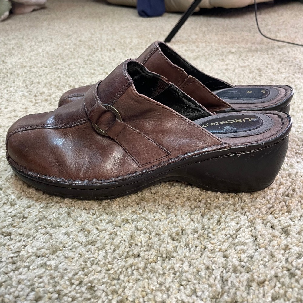 Eurostep Sonata Vintage Brown Leather Mule Clogs 90s Y2K Wedge Shoes Womens 8M